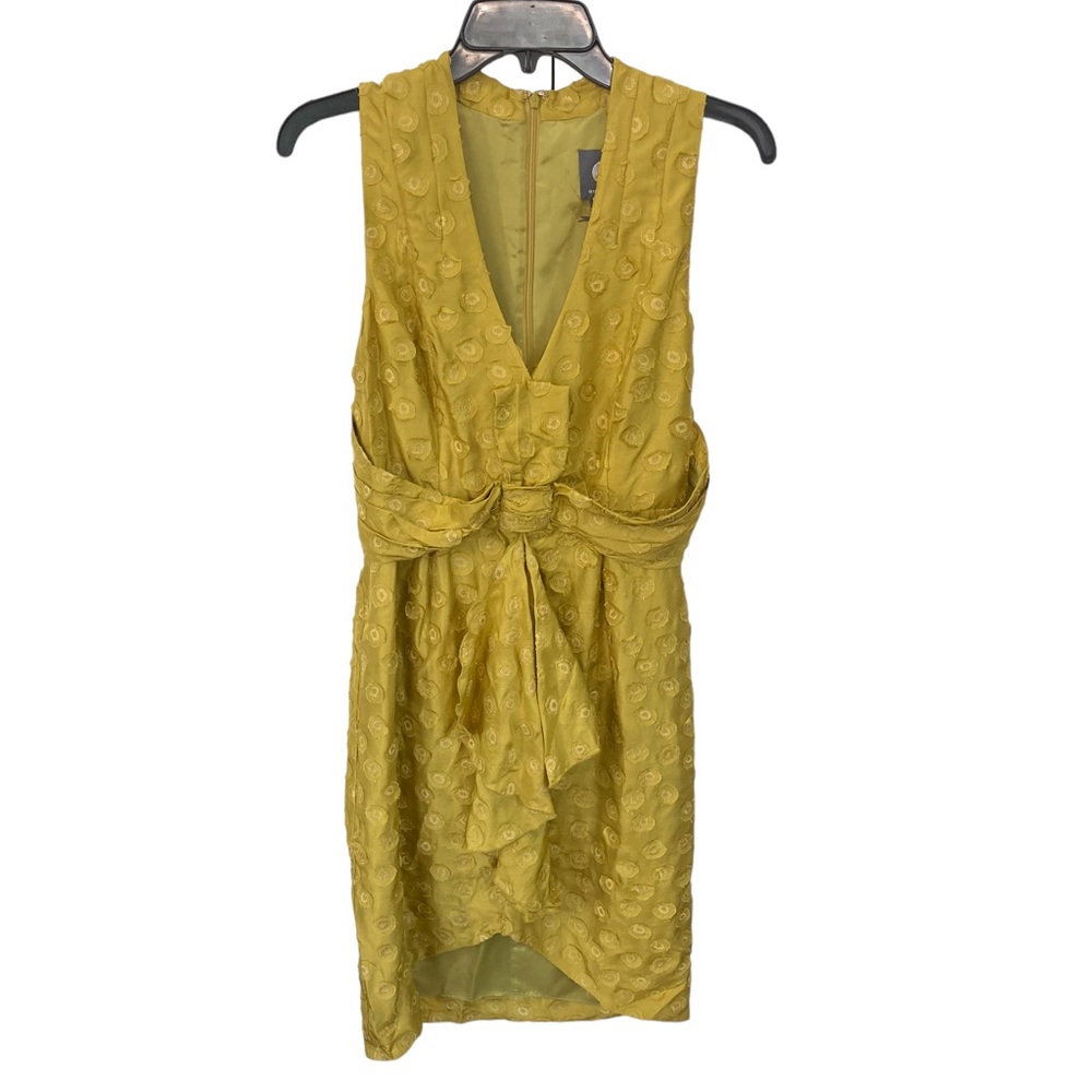 Quillaree Anthropologie Dress Womens 4 Yellow Sleeveless Ruffle Front Silk